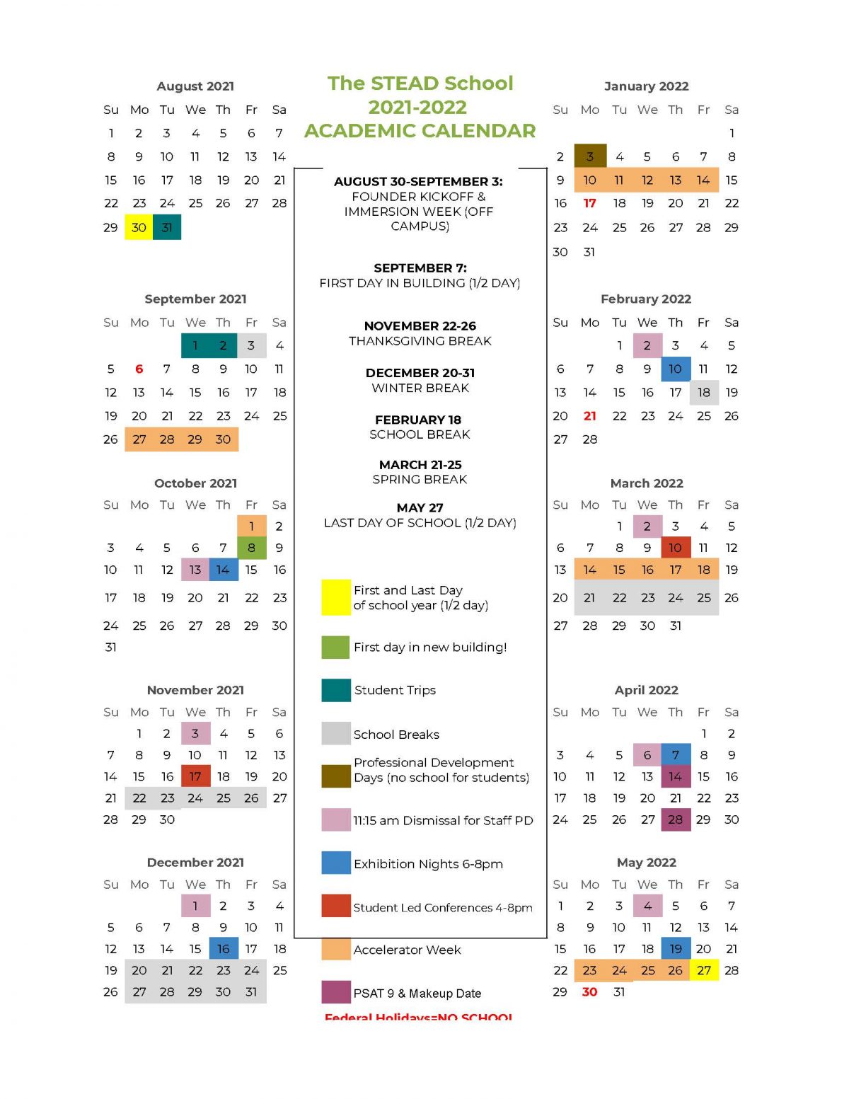 Academic Calendar #39 21 #39 22 The STEAD School